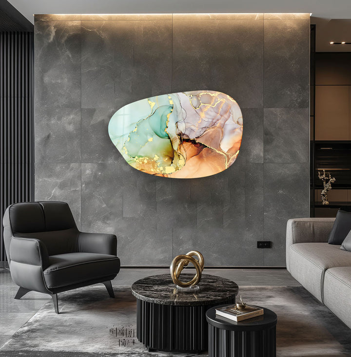 Abstract Green Fluid Irregular Glass Wall Art, glass art painting, glass art for the Wall
