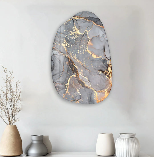 Abstract grey and gold alcohol ink stains print wall art creating a vibrant, eye-catching centerpiece.