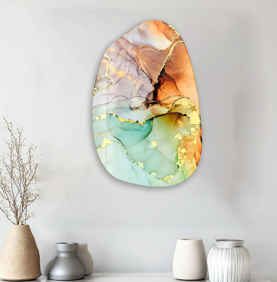 Abstract Green Fluid Irregular Glass Wall Art, print picture on glass, Tempered Glass Wall Art

