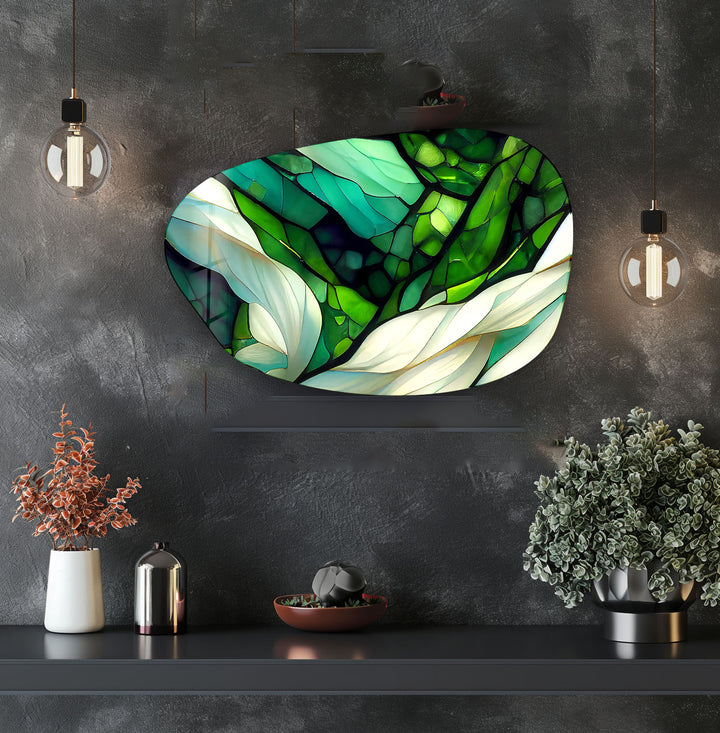 Abstract Green Stained Irregular Glass Wall Art, glass photo prints, glass picture prints
