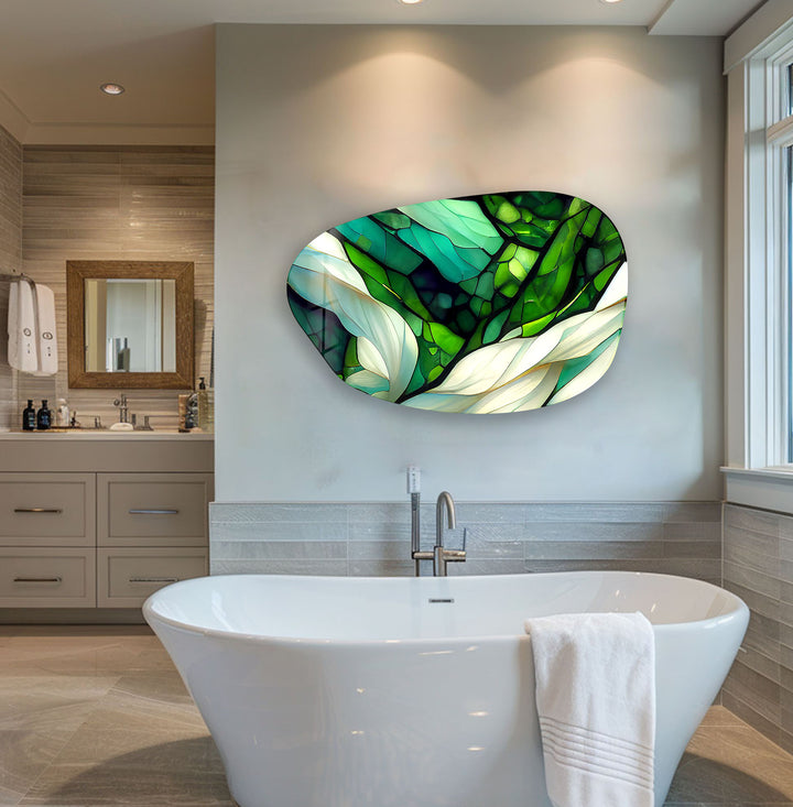 Abstract Green Stained Irregular Glass Wall Art, Glass Printing Wall Art, Print photos on glass
