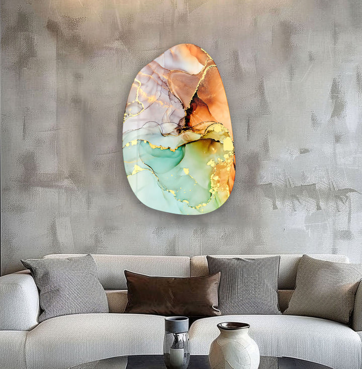Abstract Green Fluid Irregular Glass Wall Art, art glass wall art, glass wall art pictures
