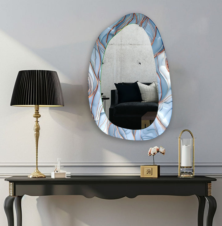 Blue Abstract Aesthetic Glass Wall Mirror
