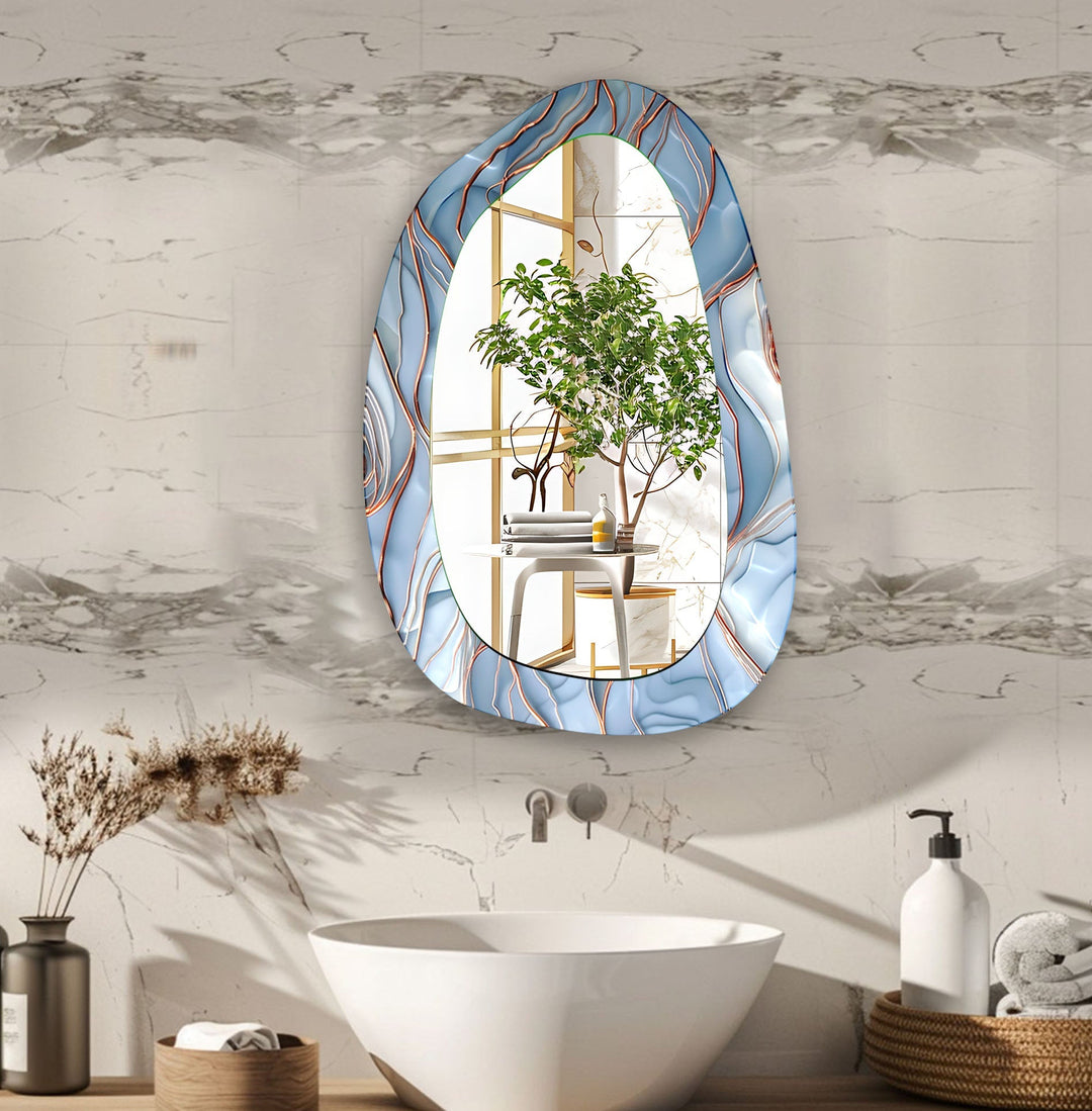 Blue Abstract Aesthetic Glass Wall Mirror