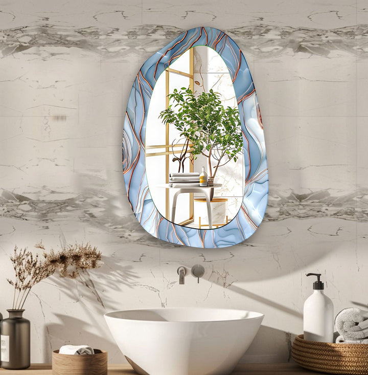 Blue Abstract Aesthetic Glass Wall Mirror