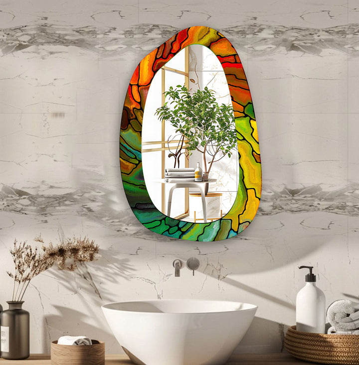 Mirror wall art with abstract shapes and reflective surfaces for a modern artistic vibe
