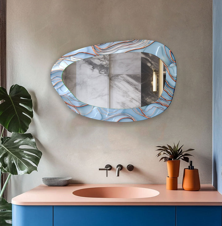Blue Abstract Aesthetic Glass Wall Mirror