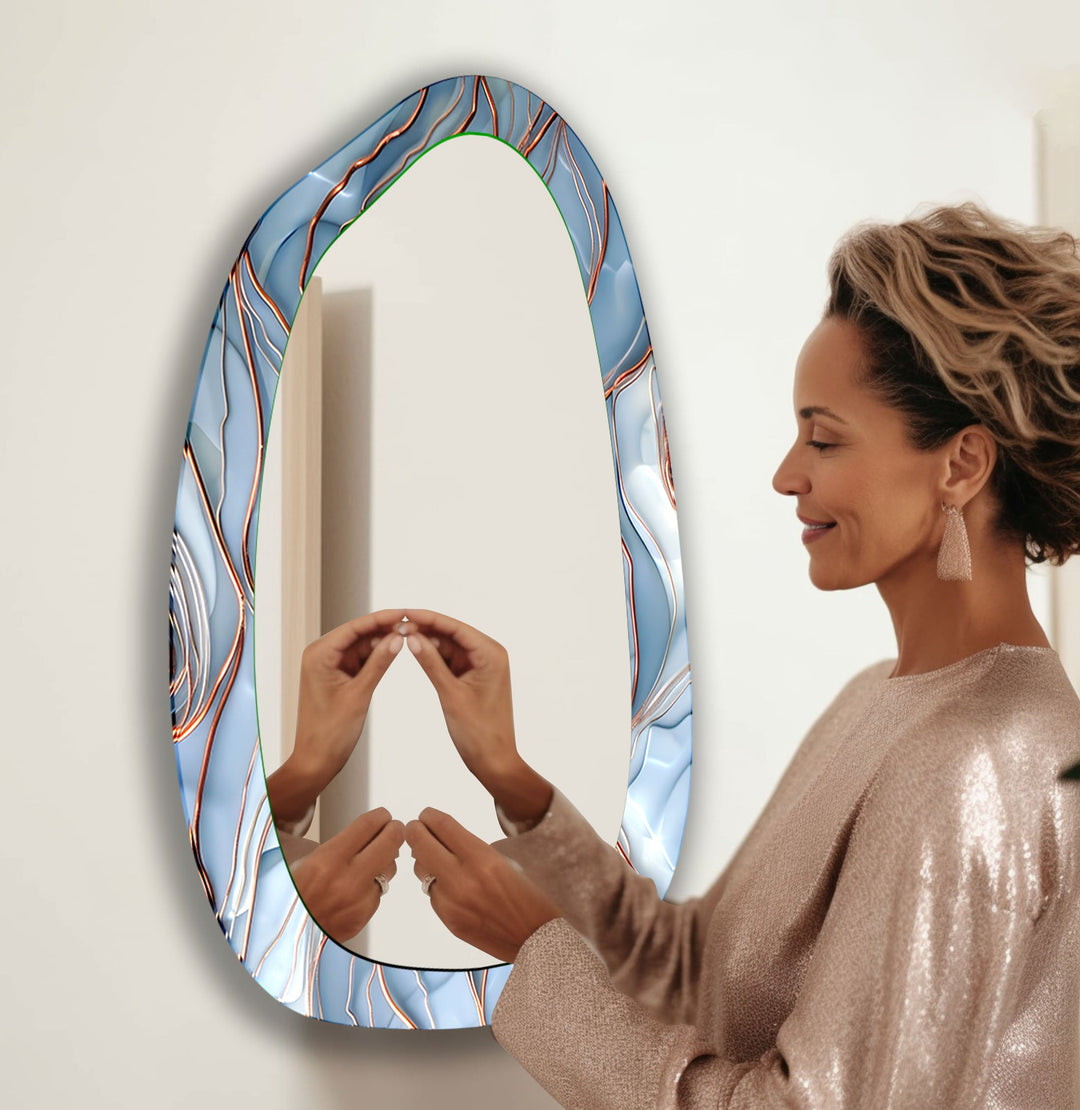Blue Abstract Aesthetic Glass Wall Mirror