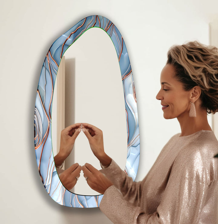 Blue Abstract Aesthetic Glass Wall Mirror