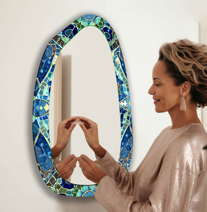 Mirror wall art with abstract shapes and reflective surfaces for a modern artistic vibe
