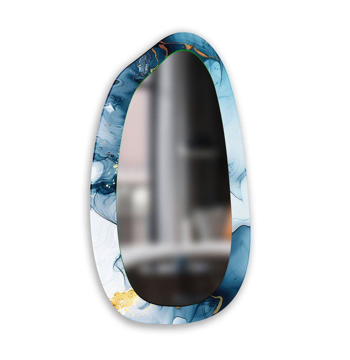 Blauer Aquarell-Wandspiegel aus unregelmäßigem Glas