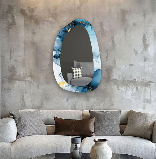 Blue Watercolor Irregular Glass Wall Mirror - MyPhotoStation
