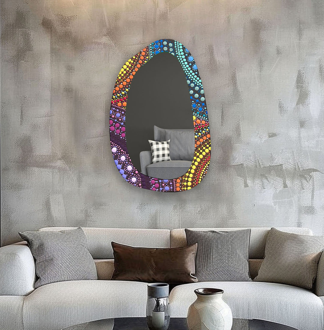 Mirror wall art with abstract shapes and reflective surfaces for a modern artistic vibe
