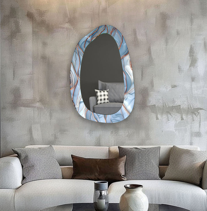 Blue Abstract Aesthetic Glass Wall Mirror