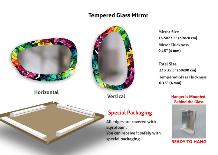 Asymmetrischer Glas-Wandspiegel in lebendigen Farben