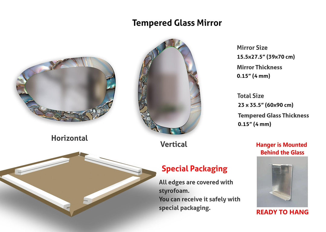 Grau marmorierter Wandspiegel aus unregelmäßigem Glas
