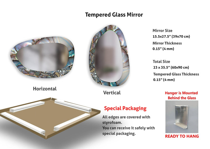Grau marmorierter Wandspiegel aus unregelmäßigem Glas