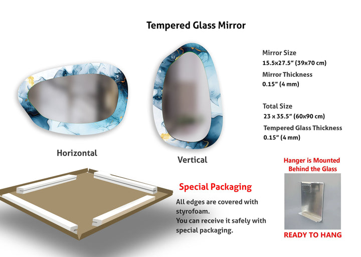 Blauer Aquarell-Wandspiegel aus unregelmäßigem Glas