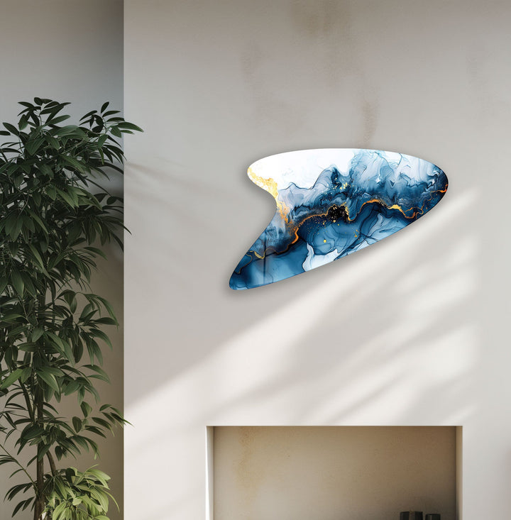 Modern Dark Blue Alcohol Ink Glass Wall Art, glass photo prints, glass picture prints
