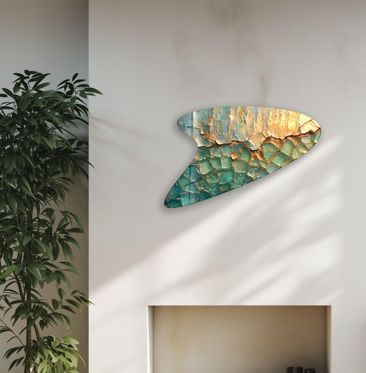 Green Oil Painting Irregular Glass Wall Art, glass art painting, glass art for the Wall
