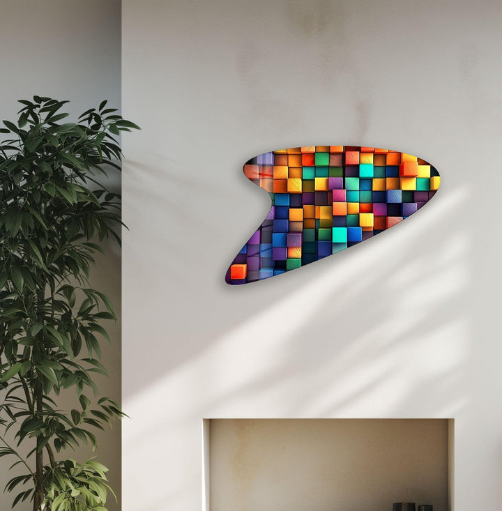 Colorful Cubes Irregular Glass Wall Art, glass pictures for Wall, glass prints wall art
