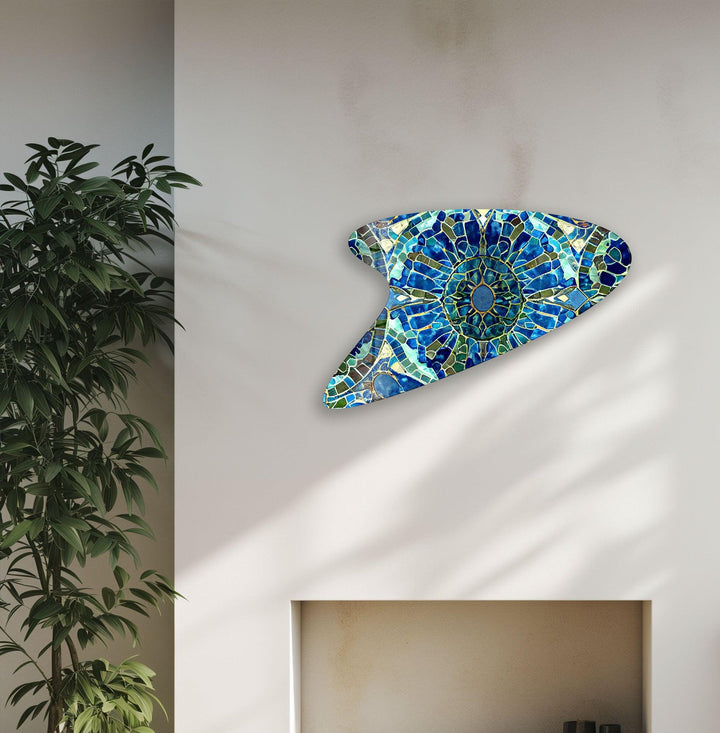 Modern Blue Mosaic Glass Wall Art, large glass photo prints, glass wall photos
