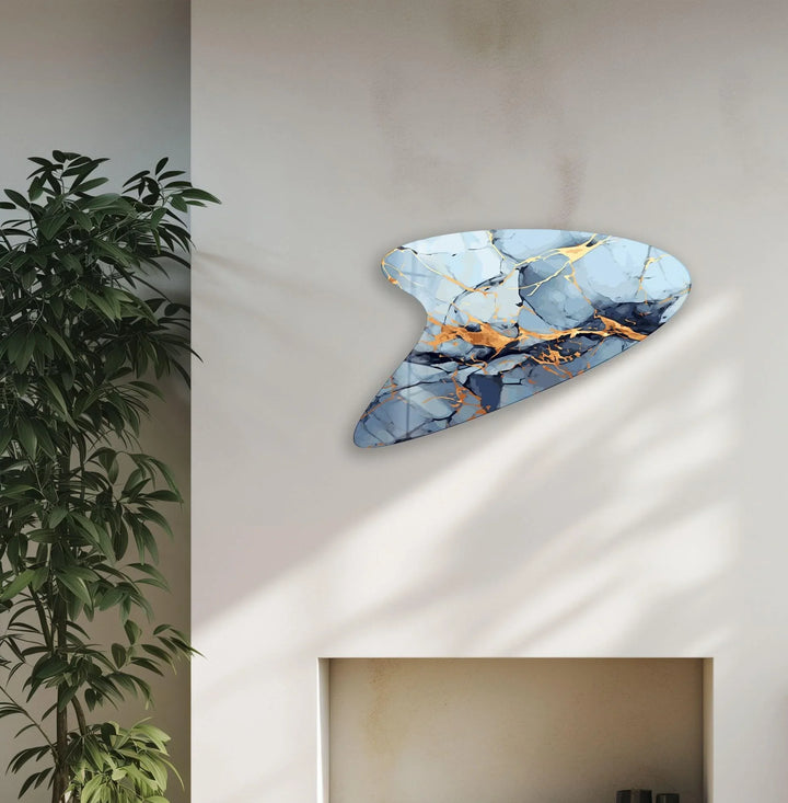 Blue & Gold Marble Modern Glass Wall Art, Glass Printing Wall Art, Print photos on glass

