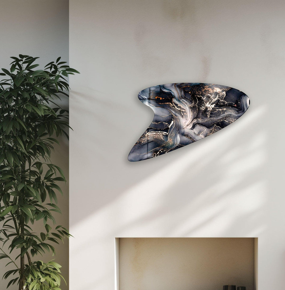 Black Abstract Irregular Glass Wall Art, glass art painting, glass art for the Wall
