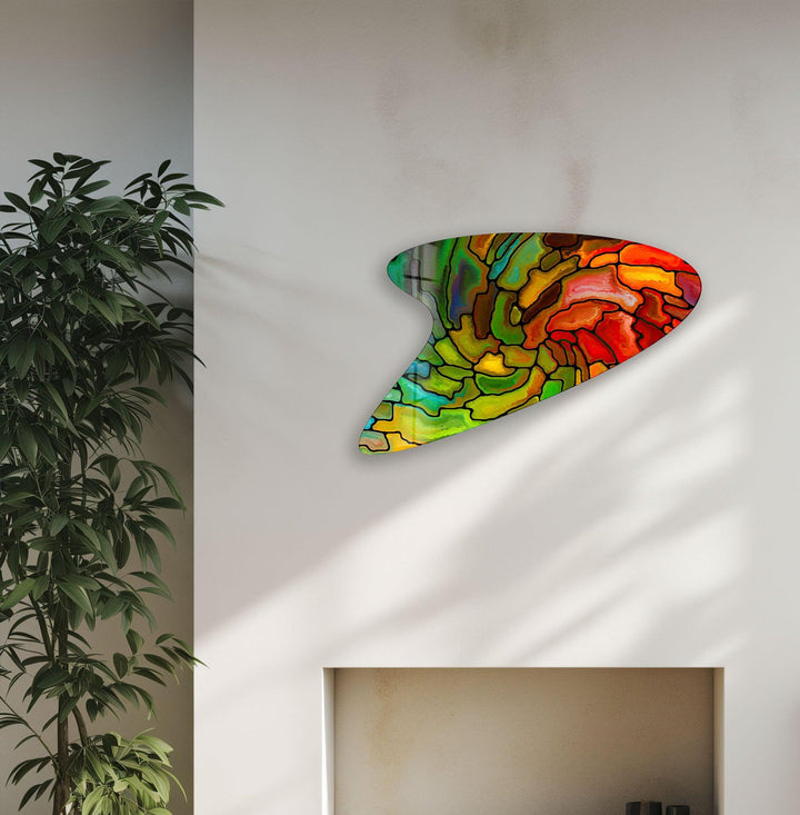 Green Stained Modern Irregular Glass Wall Art, art glass wall art, glass wall art pictures

