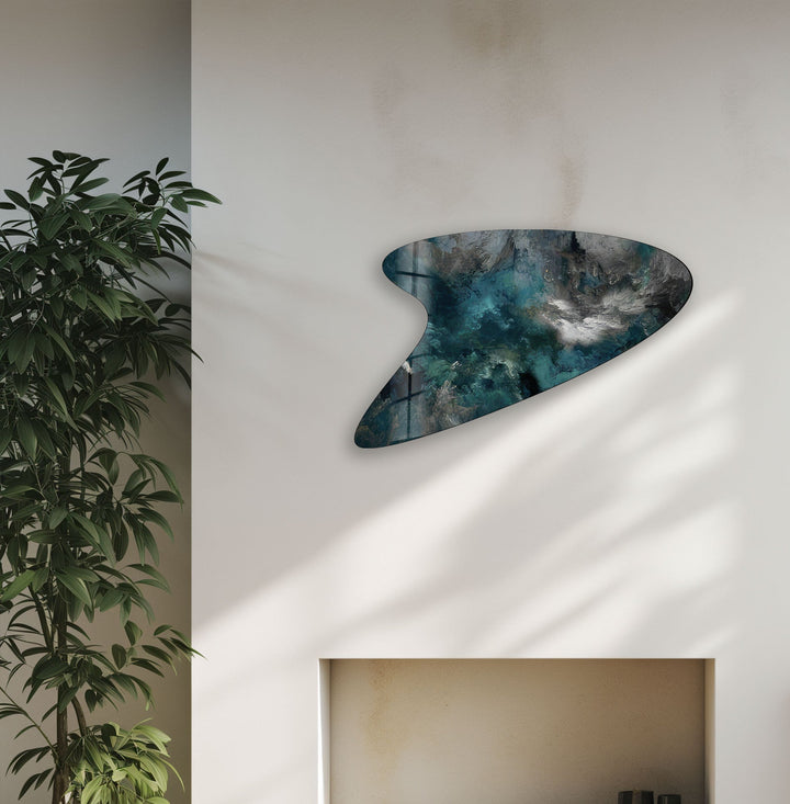 Green Abstarct Irregular Glass Wall Art, glass photo prints, glass picture prints
