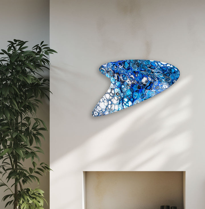 Modern Blue Marbled Glass Wall Art, large glass photo prints, glass wall photos
