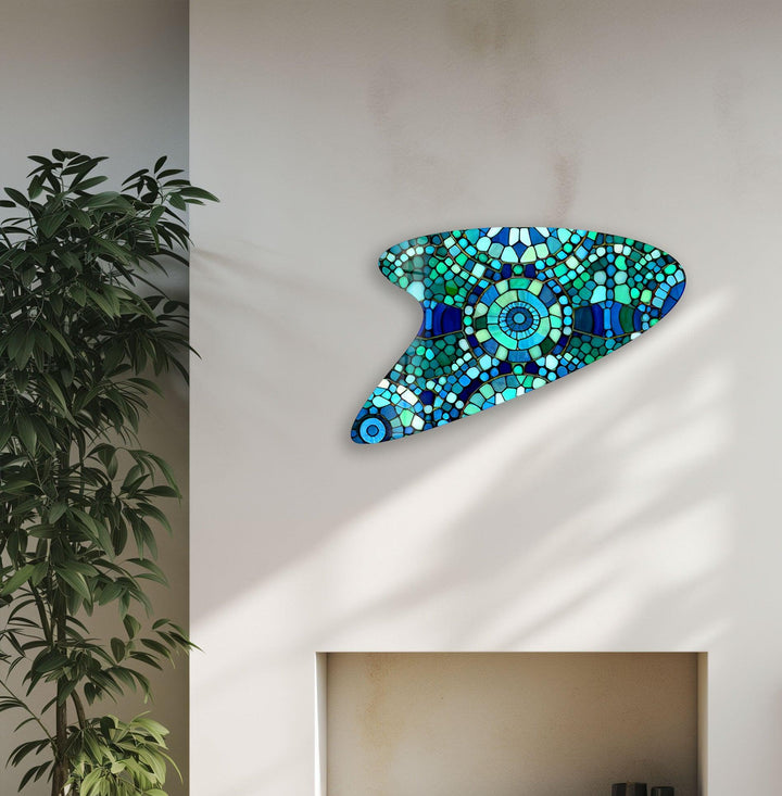 Blue Mosaic Modern Glass Wall Art, glass photo prints, glass picture prints
