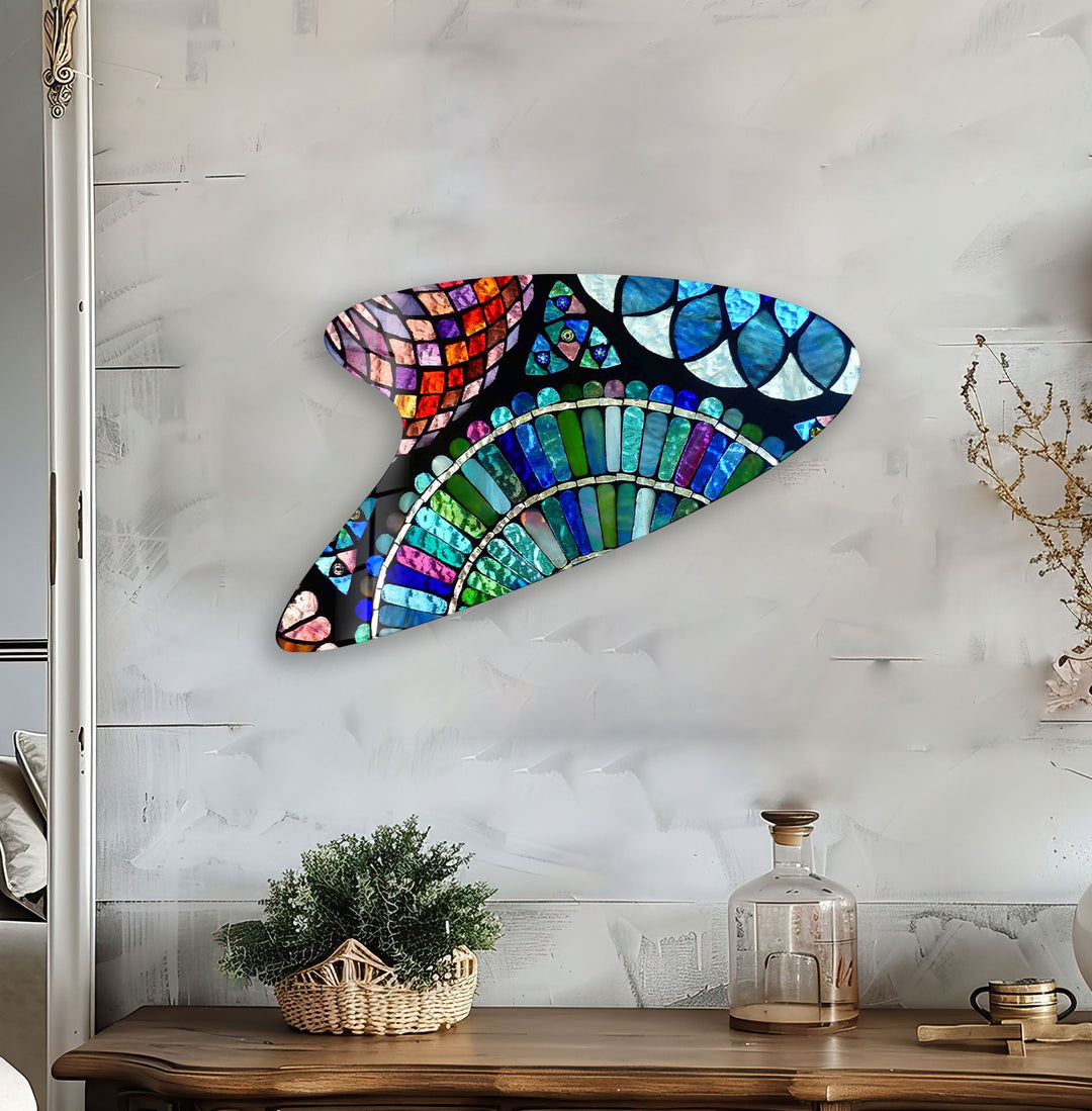Blue Mosaic Modern Irregular Glass Wall Art, print on glass, glass printed photos

