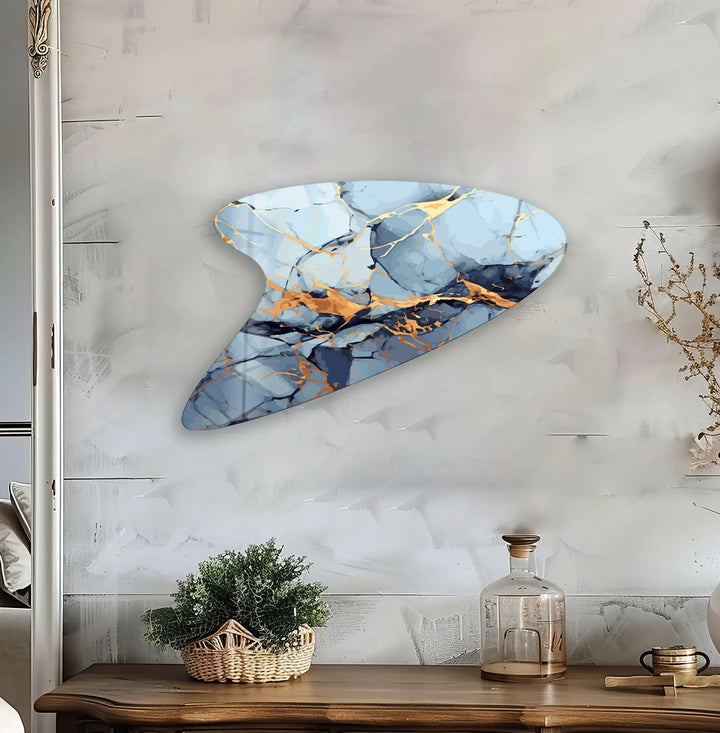 Blue & Gold Marble Modern Glass Wall Art, glass pictures for Wall, glass prints wall art
