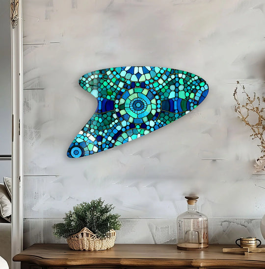 Blue Mosaic Modern Glass Wall Art, print picture on glass, Tempered Glass Wall Art
