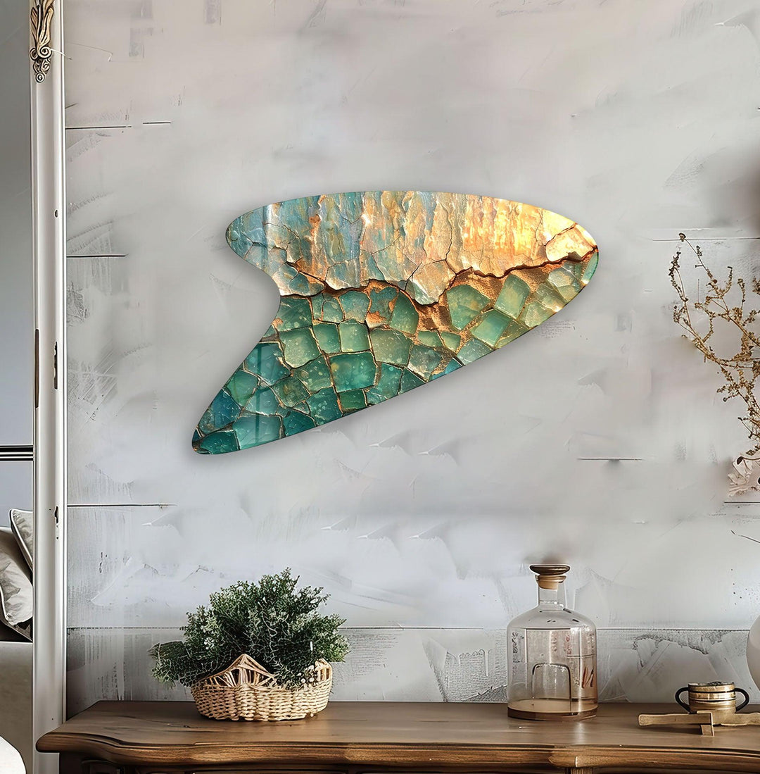 Green Oil Painting Irregular Glass Wall Art, Glass Printing Wall Art, Print photos on glass
