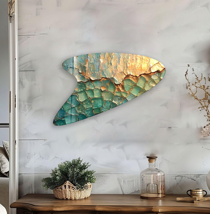 Green Oil Painting Irregular Glass Wall Art, Glass Printing Wall Art, Print photos on glass

