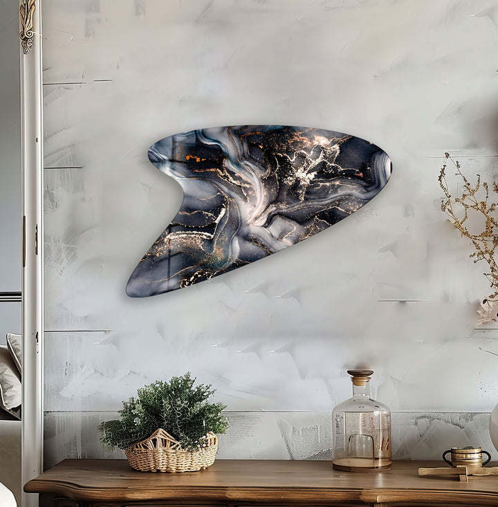 Black Abstract Irregular Glass Wall Art, Glass Printing Wall Art, Print photos on glass
