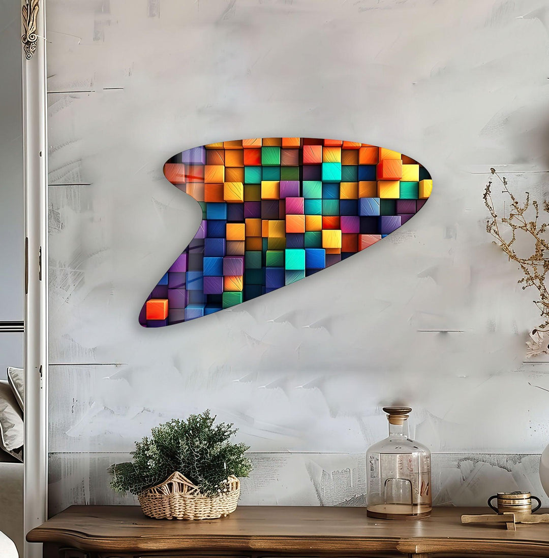 Colorful Cubes Irregular Glass Wall Art, glass art painting, glass art for the Wall
