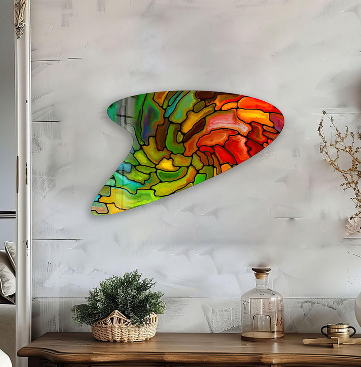 Green Stained Modern Irregular Glass Wall Art, glass photo prints, glass picture prints
