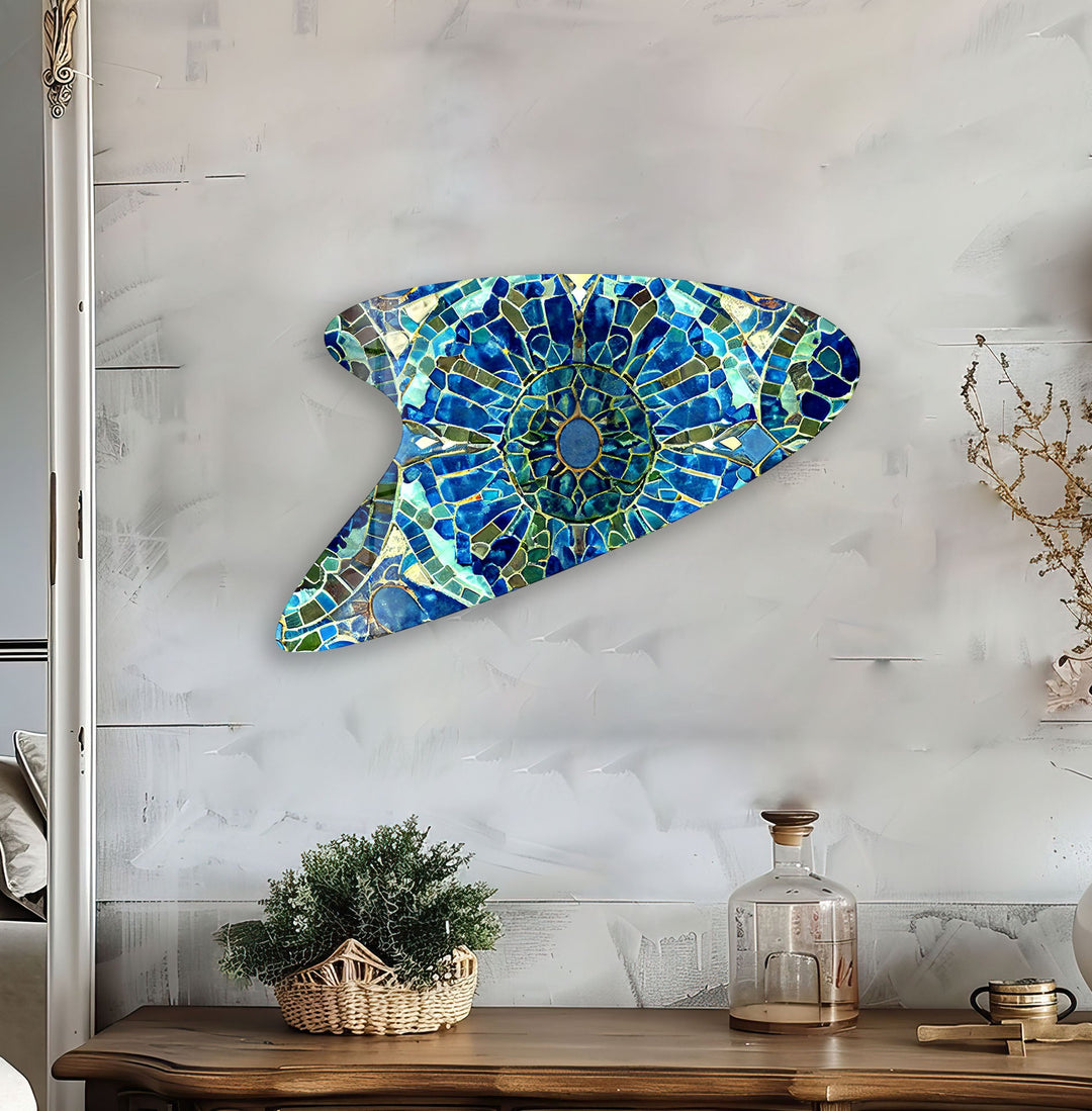 Modern Blue Mosaic Glass Wall Art, glass image printing, glass prints from photos
