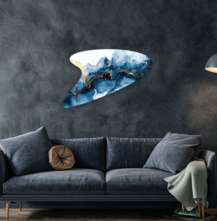 Modern Dark Blue Alcohol Ink Glass Wall Art, Glass Printing Wall Art, Print photos on glass
