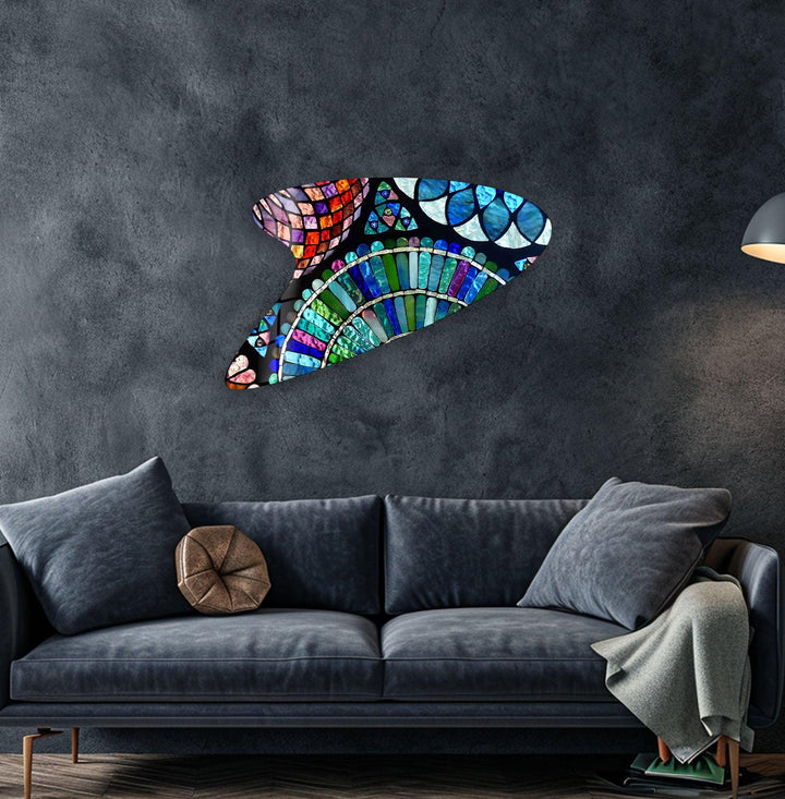 Blue Mosaic Modern Irregular Glass Wall Art, glass photo prints, glass picture prints
