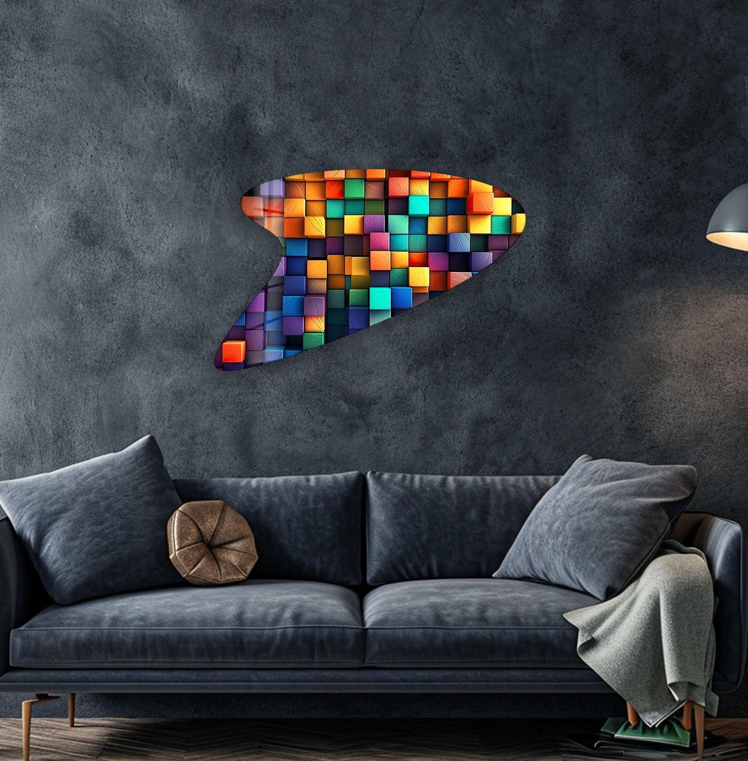 Colorful Cubes Irregular Glass Wall Art, print picture on glass, Tempered Glass Wall Art

