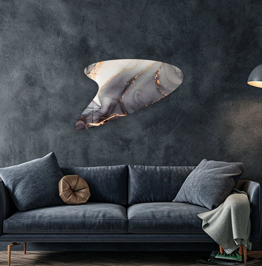 The stillness of the abstract glass wall art evokes tranquility in this modern home decor.