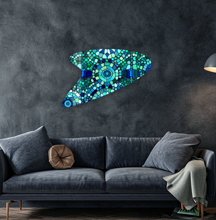 Blue Mosaic Modern Glass Wall Art, glass pictures for Wall, glass prints wall art
