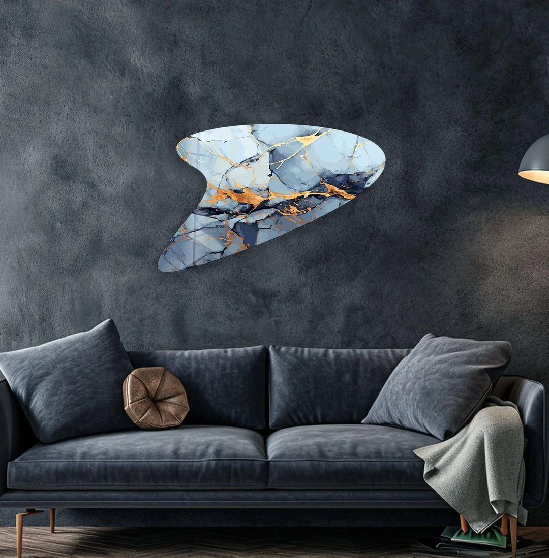 Blue & Gold Marble Modern Glass Wall Art, glass image printing, glass prints from photos
