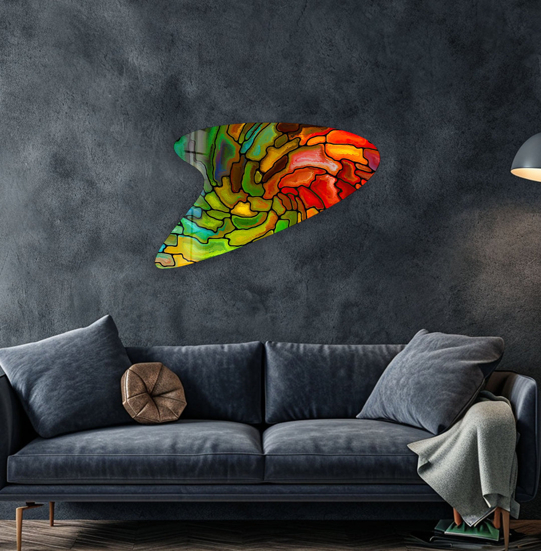 Green Stained Modern Irregular Glass Wall Art, Glass Printing Wall Art, Print photos on glass
