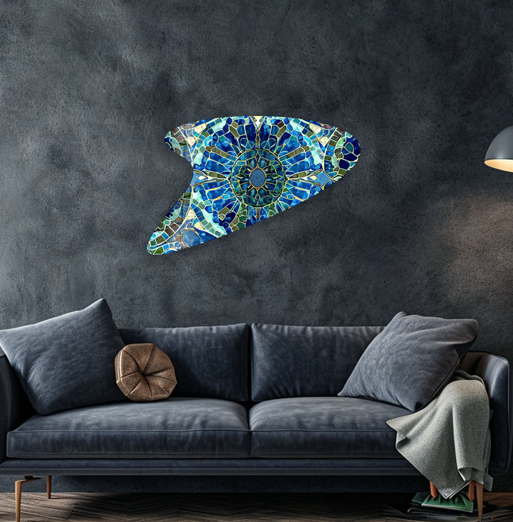 Modern Blue Mosaic Glass Wall Art, glass pictures for Wall, glass prints wall art
