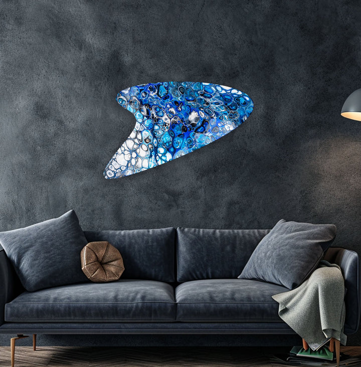 Modern Blue Marbled Glass Wall Art, glass pictures for Wall, glass prints wall art
